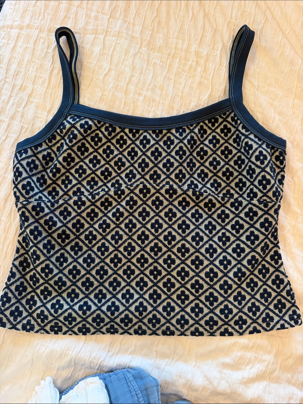 Free People Navy & Cream Geometric Knit Camisole